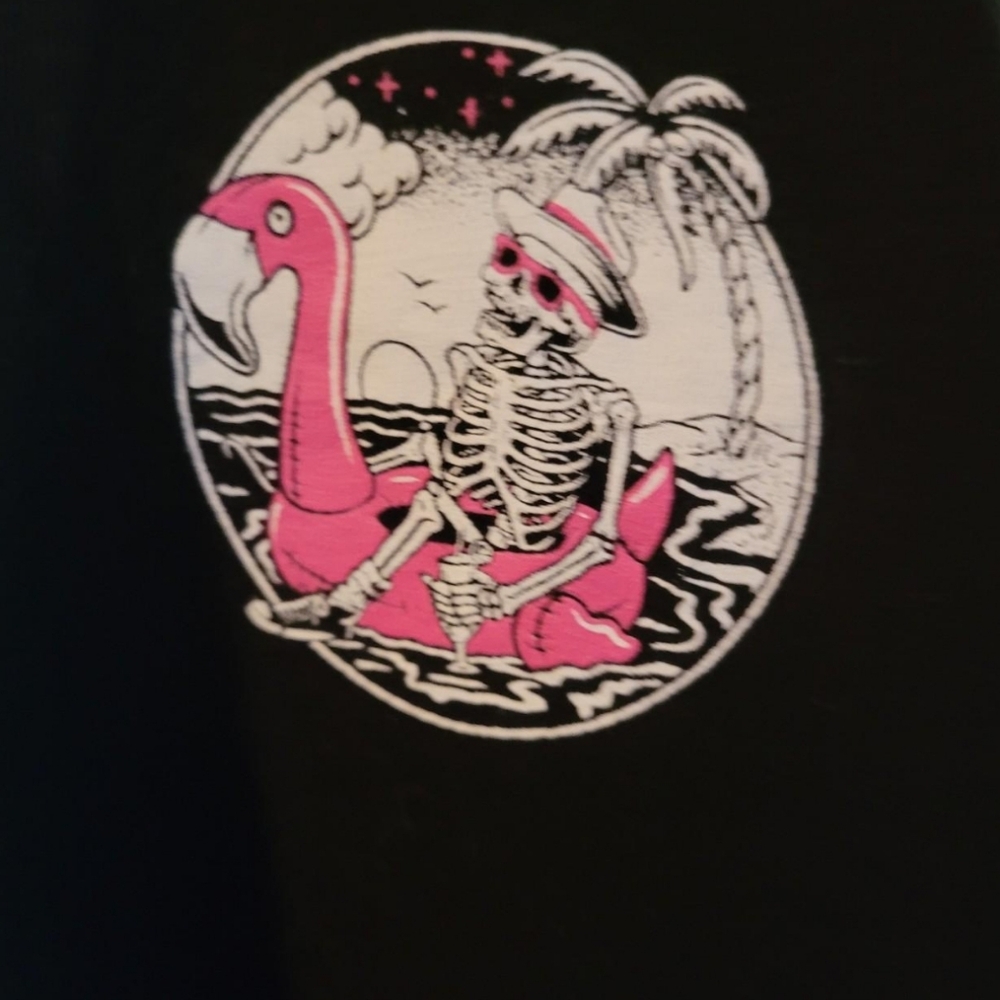 Skeleton on a Flamingo Long Sleeve  Graphic T-Shirt